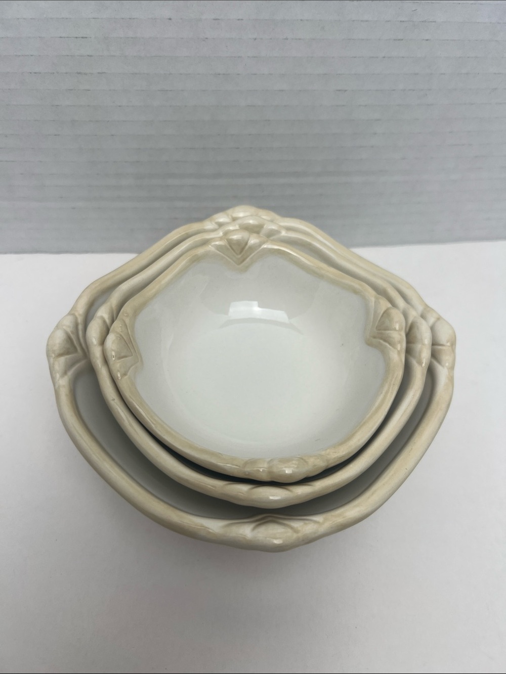 Princess House Pavillion Cream 3-Piece Nesting Serving Bowls Set Discontinued